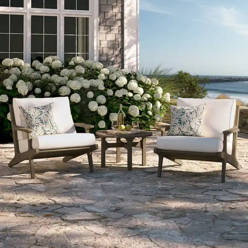 Saratoga 3-Piece Outdoor Patio Teak Wood Furniture Set with Lounge Chairs and Side Table