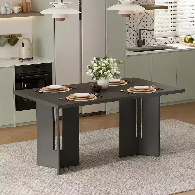 60 Rectangular Dining Table, Farmhouse Wood Dining Table with Cutout Table Legs