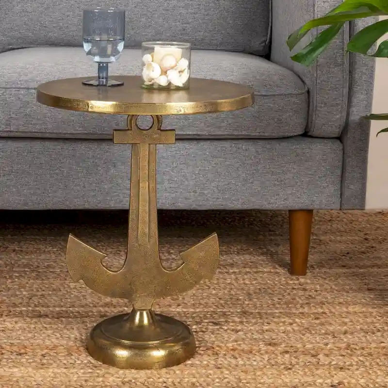 Gold Cast Iron Accent Table, 1-Person, 15"L x 15"W x 19"H