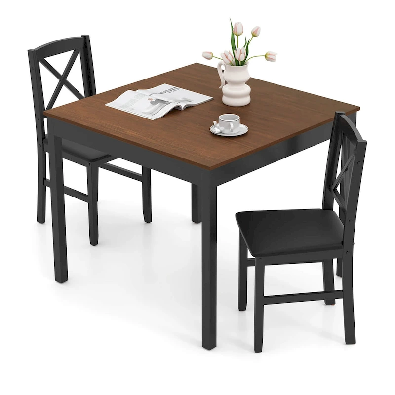 Costway 3 PCS Dining Table Set Wooden Square Kitchen Table with 2