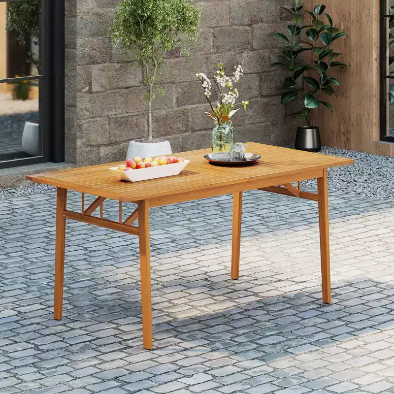 Costway 63 Acacia Wood Dining Table for 6 People Heavy-Duty Indoor Outdoor Wooden Table