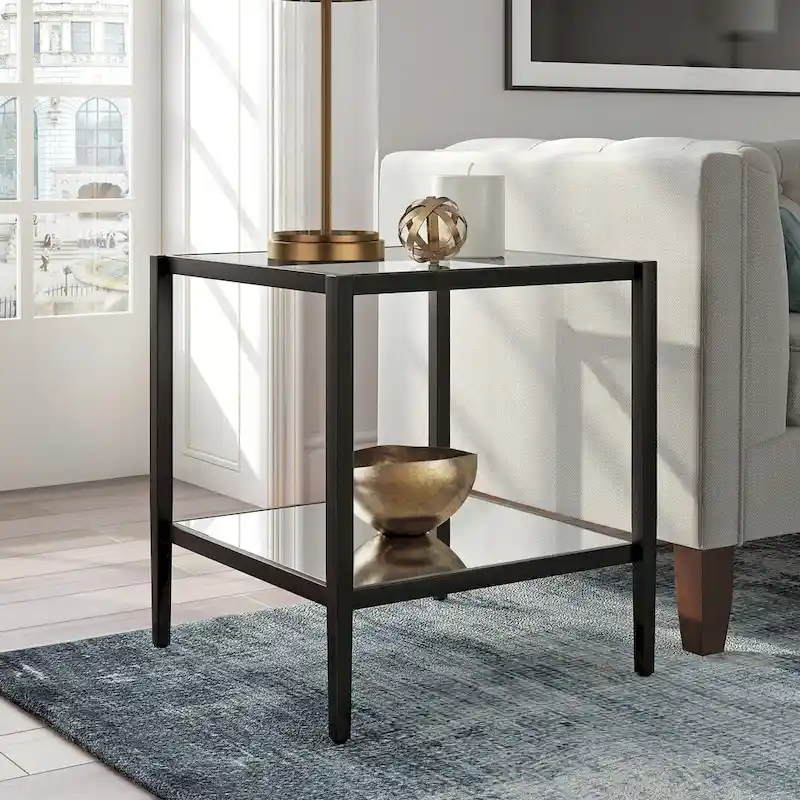 Hera 20 Wide Square Side Table with Mirror Shelf