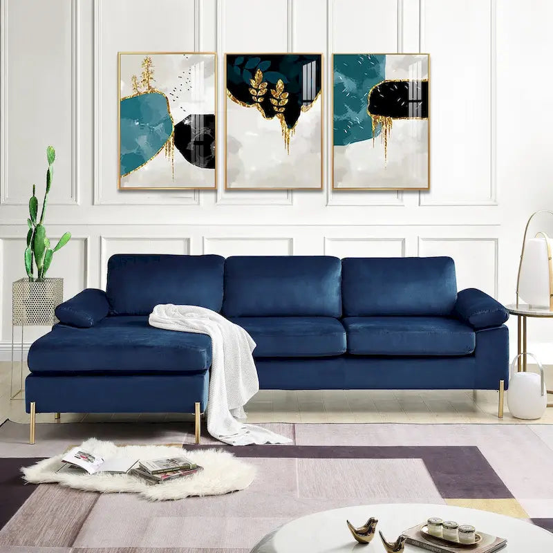 L-Shaped 3-Seater Velvet Combination Sofa with Recliner