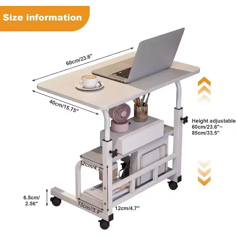 Adjustable Height Mobile Standing Desk with Wheels  Portable Rolling Computer Table  Storage Shelves  Bedside, School & Home Office