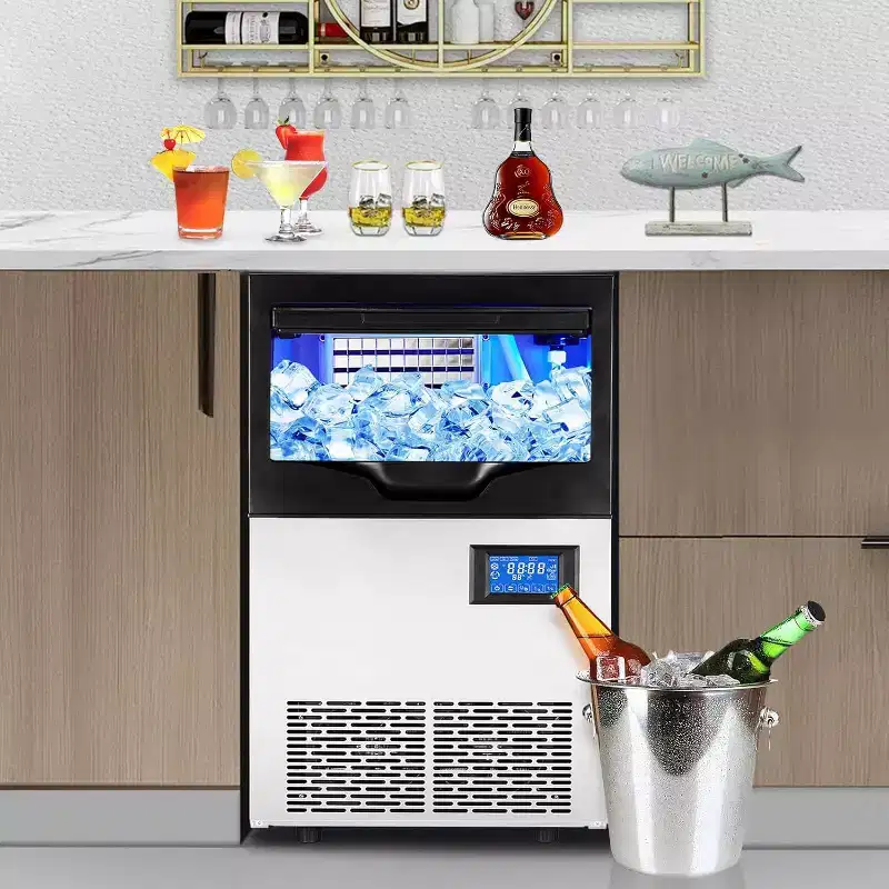 Acekool Commercial Ice Maker Machine, 110Lbs/24H with 35Lbs Storage Bin, Self-Cleaning Freestanding Ice Maker for Restaurant & Home