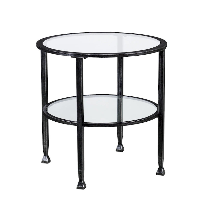 HomeRoots 24 Black Glass And Iron Round End Table - 24x24x24