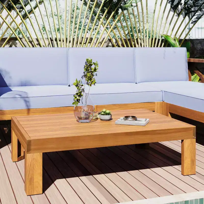 Chic Crate-5-Piece Wood Outdoor Patio Sectional Sofa Set with Water-Resistant Gray Cushions for Backyard, Porch, Deck - Natural Finish