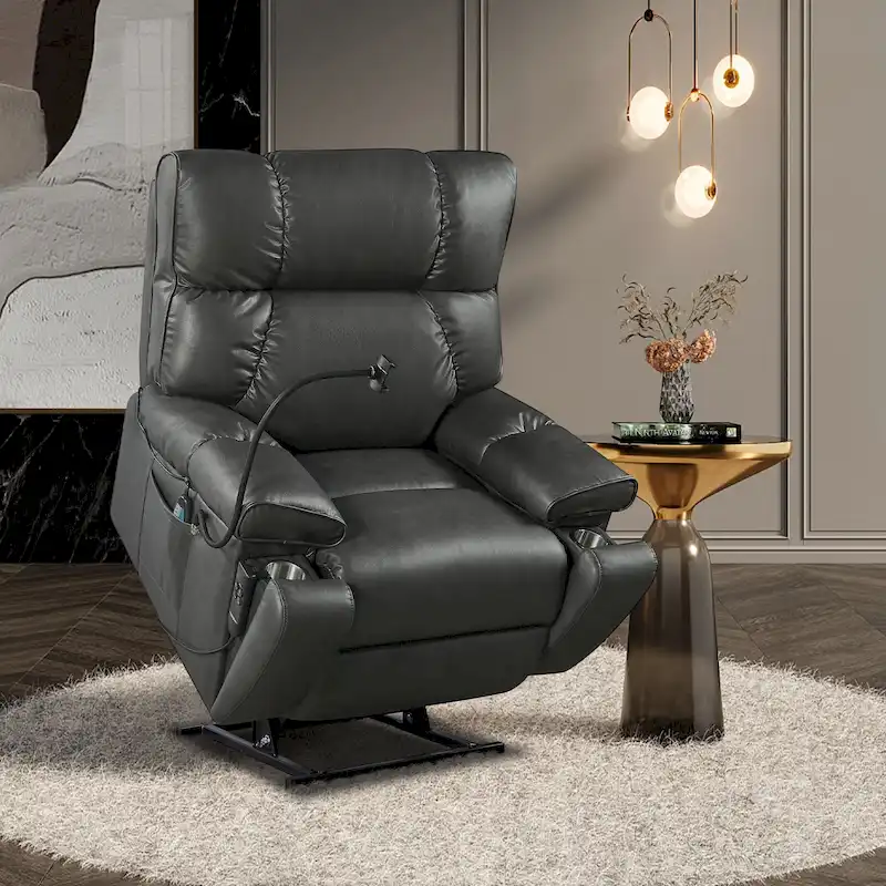 Christopher Knight Home - Power Lift Recliner Chair with Dual Motors, Massage, Heat, Cup Holders & Adjustable Phone Holder