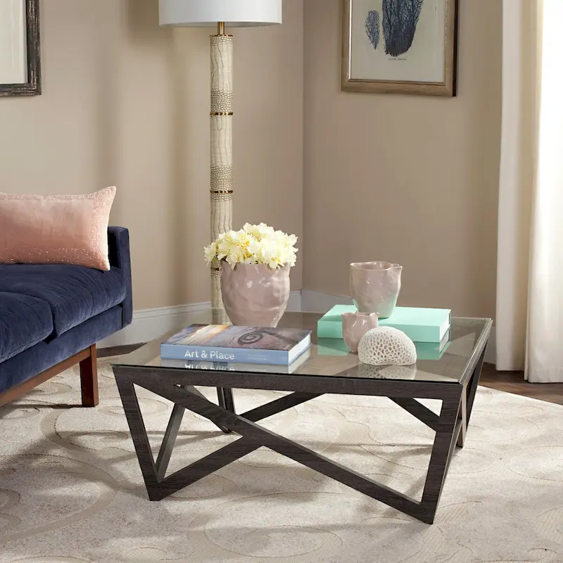 SAFAVIEH Annmarie Mid-Century Glass Top Coffee Table - 33.5 x 33.5 x 14.5 - 34Wx34Dx15H