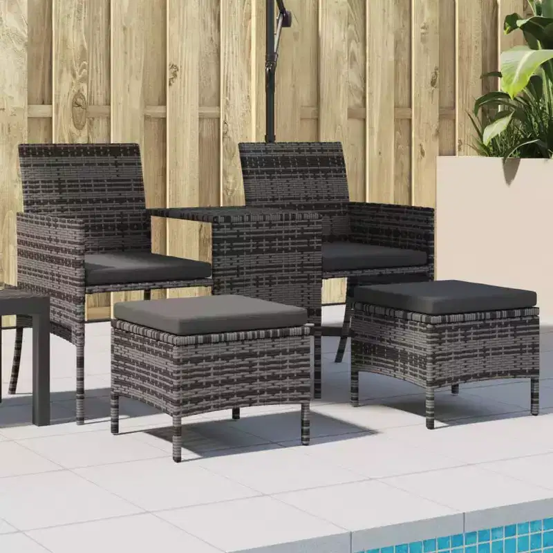 vidaXL 2 Seater Sofa Outdoor Love Seat with Cushions and Tea Table PE Rattan - Gray