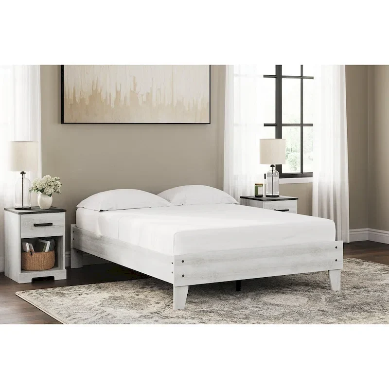 Signature Design by Ashley Shawburn Whitewash Platform Bed with 2 Nightstands
