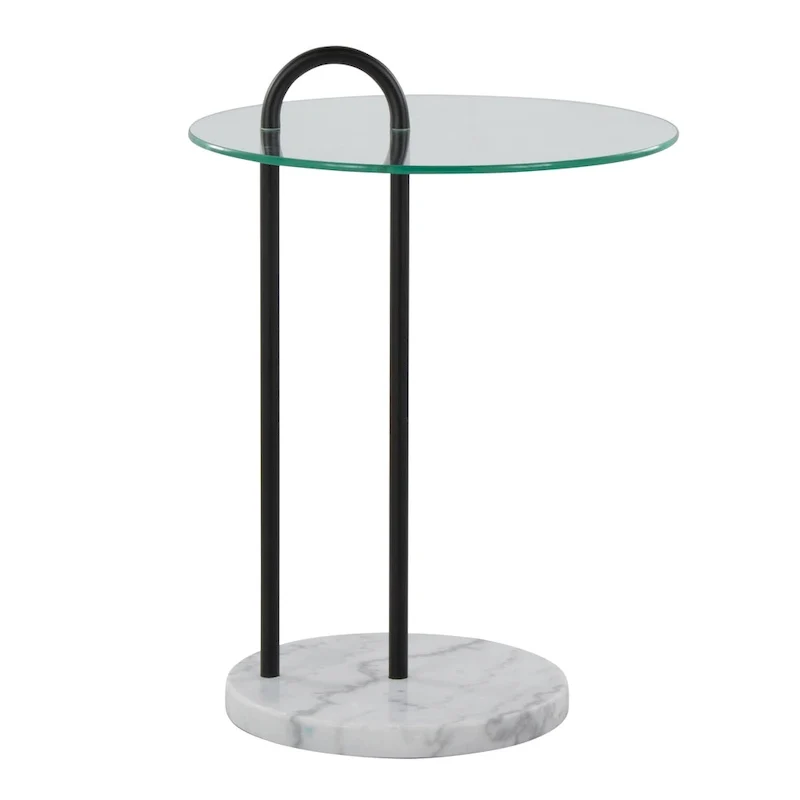 Contemporary Glass & Marble Side Table with Black Metal Frame
