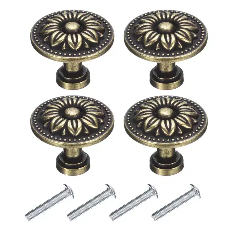 Unique Bargains Vintage Flower Pattern Drawer Knobs with Screws for Dresser Closet