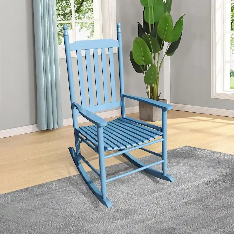 Comfortable Porch Rocking Chair Outdoor, Acacia Wooden Rocker Chair with Seat and Back Cushion, Armrests