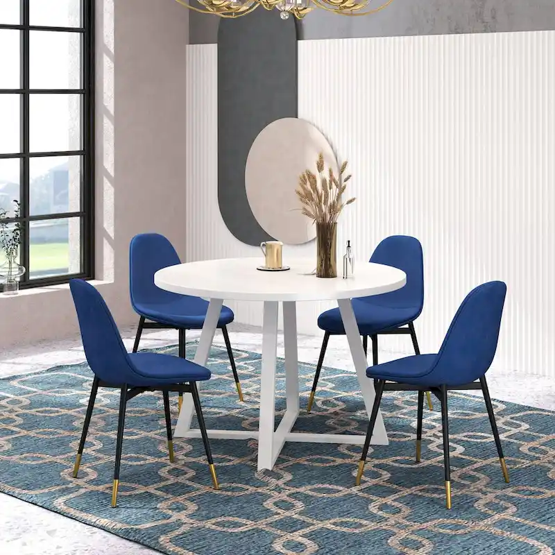 Roundhill Furniture Evatt 5-Piece Round Dining Set, Trestle Round Table with 4 Stylish Chairs
