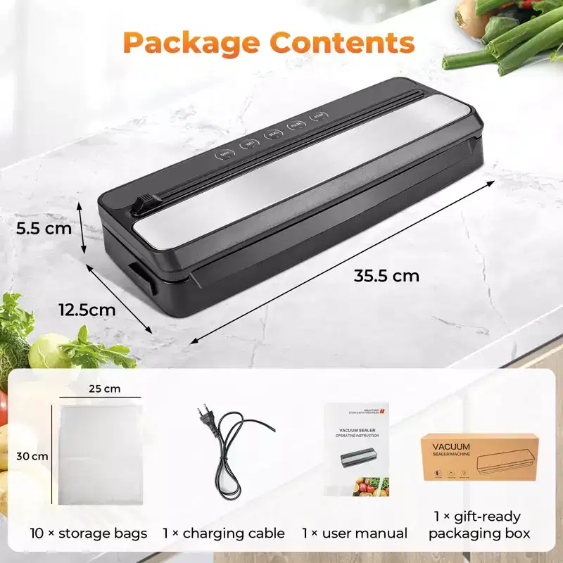 MOVSSOU Food Vacuum Sealer Machine Built-in Cutter Automatic Air Sealing System Dry Moist Modes Food Preservation