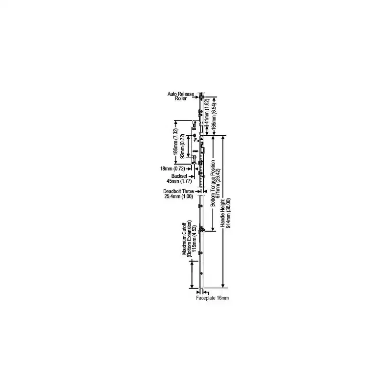 Brixwell 850-8778291 Auto Tongue Lock Extension 36 inch Handle Height 1-3/4 inch Backset 1 inch Deadbolt Throw 5/8 inch Faceplate