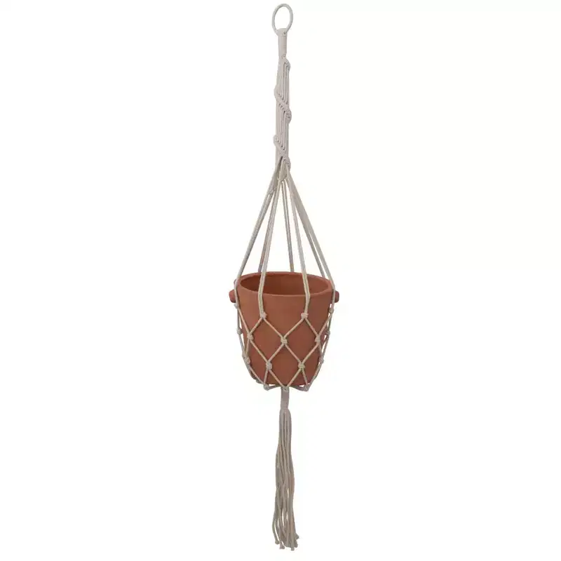 Storied Home Handwoven Cotton Macram Plant Hanger, Natural