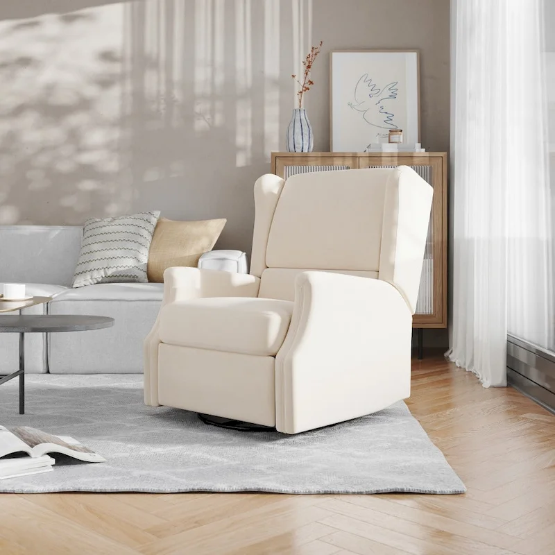 Wingback Manual Rocking Glider Recliner Chair with 360 Swivel