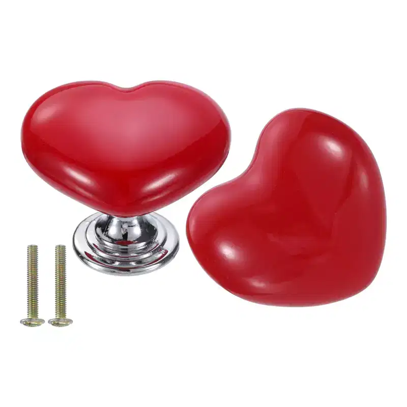 Unique Bargains Heart-Shaped Ceramic Drawer Knobs with Screw for Cupboard 2 Pcs