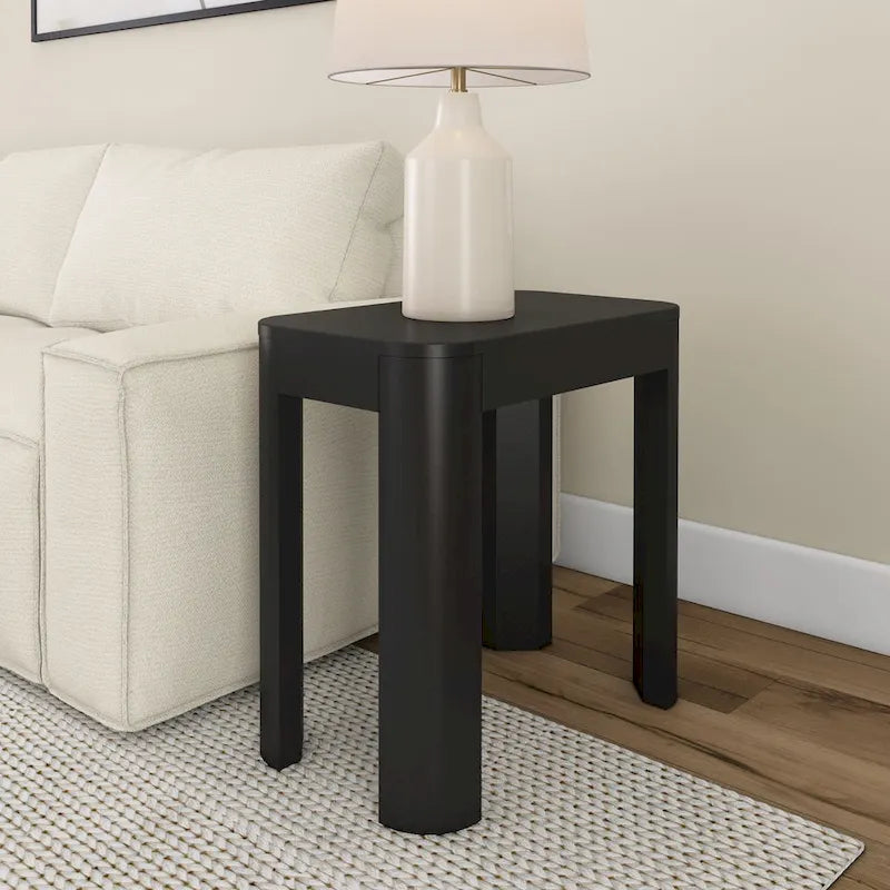 Black / Walnut Solid Pine Wood Rectangular Side Table with Rounded Edges for 1 Person