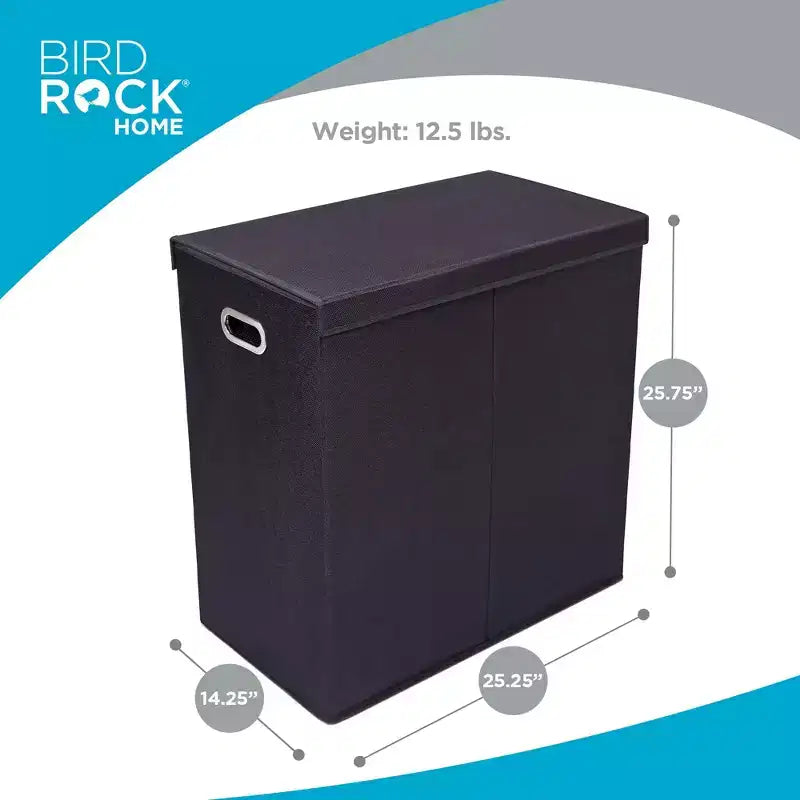 BirdRock Home Double Linen Laundry Hamper with Lid and Removable Liner - Black