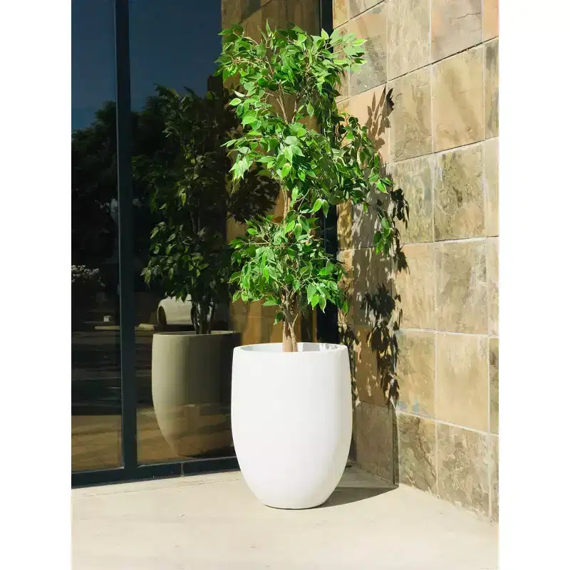 Rosemead Home & Garden, Inc. - 17" Wide Lightweight Concrete Outdoor Bowl Decorative Planter Pure White: Modern Design, Ecofriendly Materials