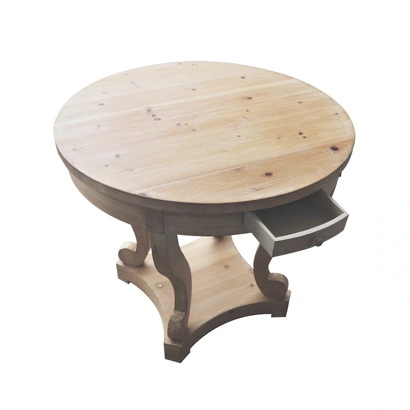 Curved Legs Farmhouse Style Small Size Round Dining Table - Natural Wood