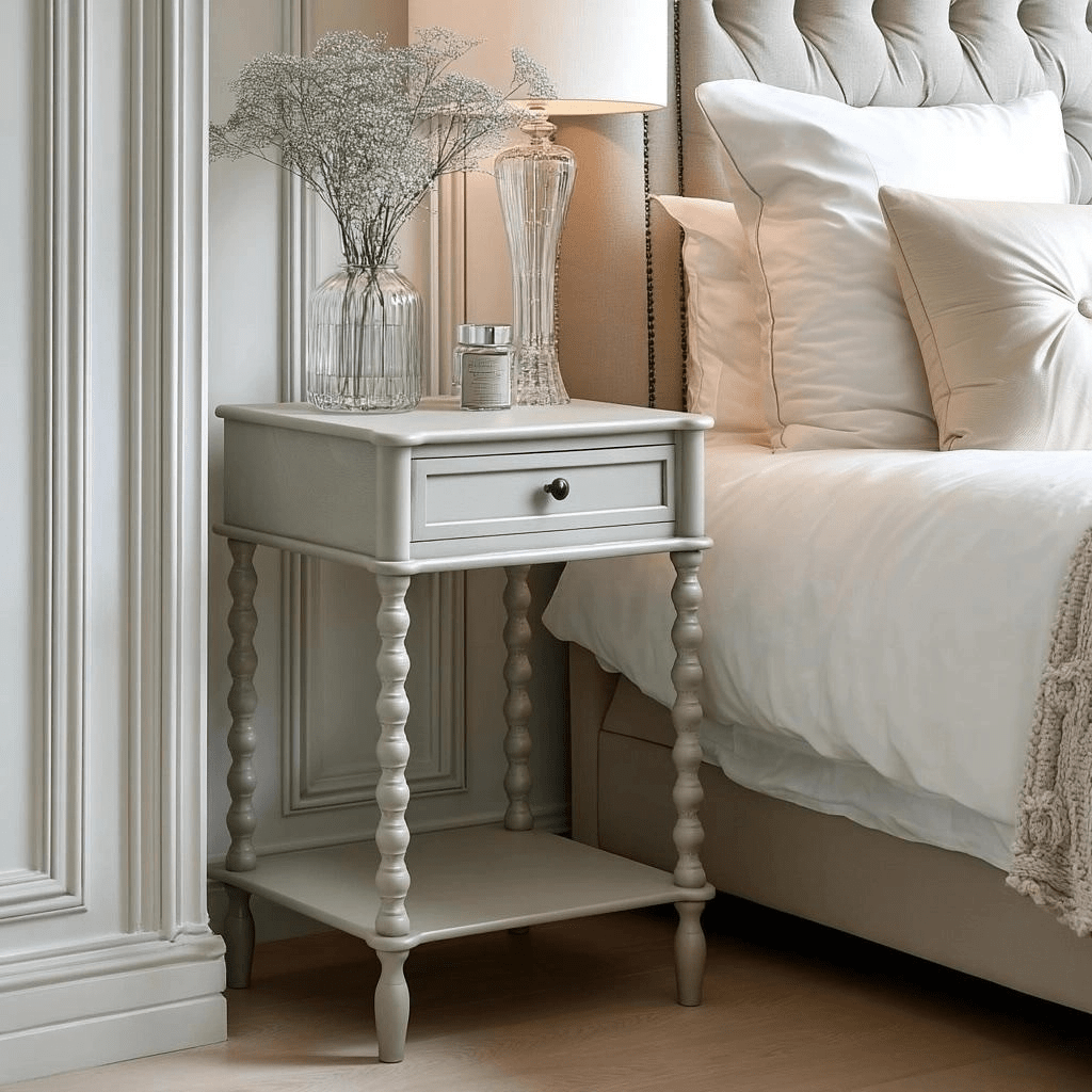 Grey Bedside Table with Leg Detailing