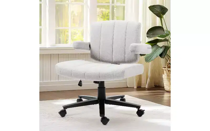 TUYOHW Fabric Swivel Criss Cross Chair, Adjustable Ergonomic Office Chair, Extra-Wide Seat Home Office Desk Chair with Metal Base & Locking Casters