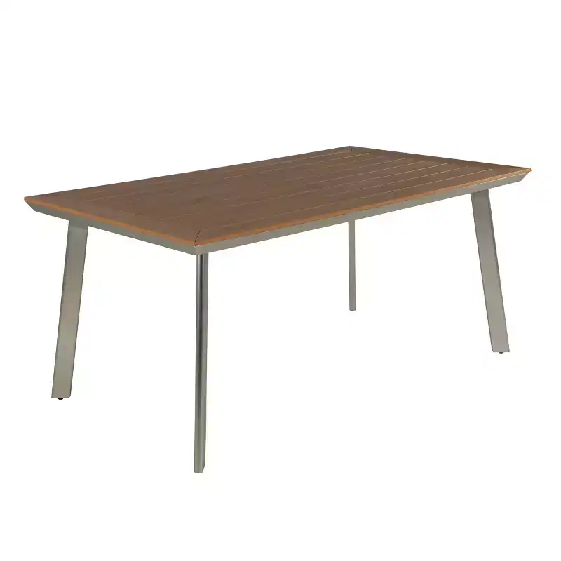 Christopher Knight Home Leeds Outdoor Aluminum and Faux Wood Dining Table with Splayed Leg