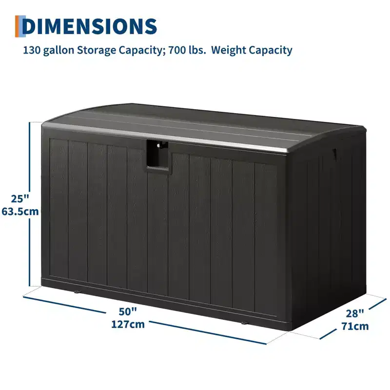 Coolmee 130 gal Deck Box, Lockable Outdoor Storage Box with Lid, All-Weather Outdoor Storage Bin with Side Handles for Patio Furniture