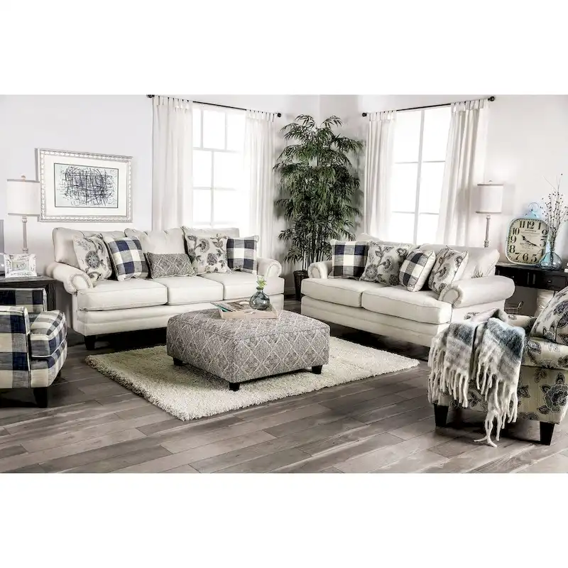 Stormy Thistle Transitional Ivory Fabric 2-Piece Living Room Set by Furniture of America