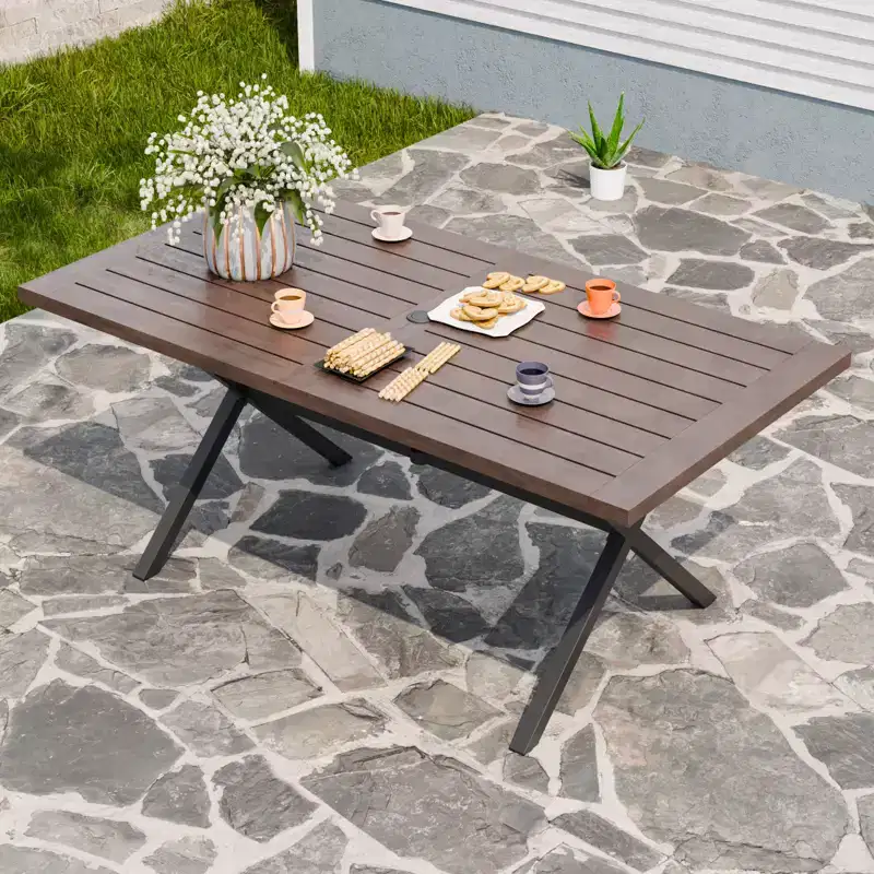EAGEL PEAK Sienna Bay 6-Person Solid Wood Patio Dining Table with steel Frame & Umbrella Hole