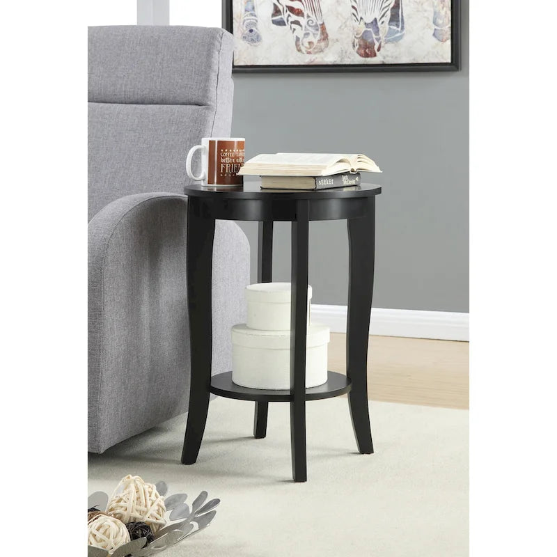 Convenience Concepts American Heritage Round End Table with Shelf
