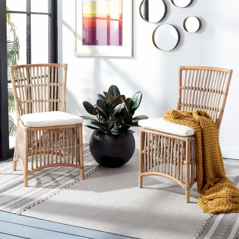 Rattan Accent Chair with Cushion (Set of 2) - 19.7 W x 22.1 L x 35.4 H - 20Wx22Dx35H