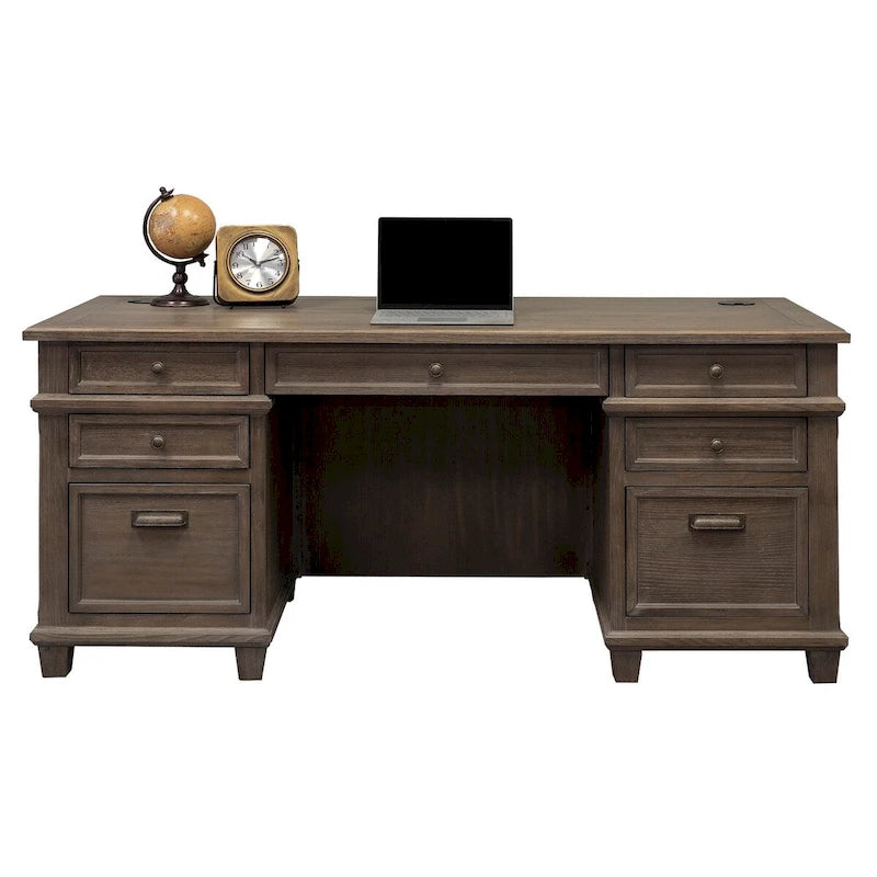 Carson Wood Double Pedestal Executive Desk, Writing Table, Office Desk, Gray