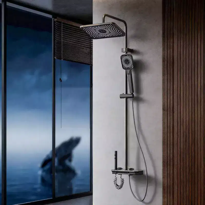 Famapy 7-Spray Mode Shower System Modern Matte Black Shower Fixture Adjustable Rod Silicone Nozzle Rainfall 3-Mode Handheld+2-Mode Jet+Rainfall