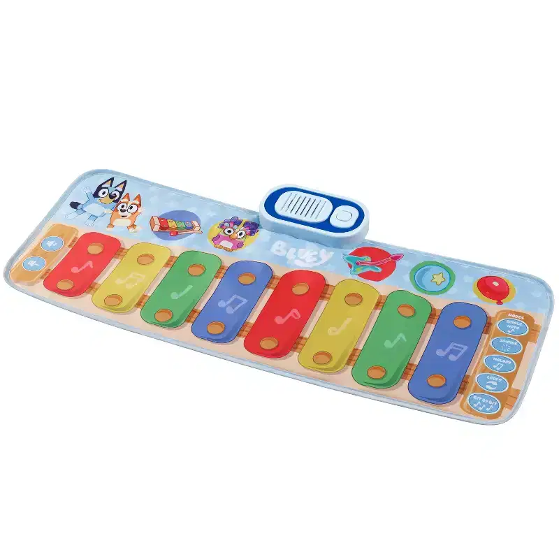 eKids Bluey Toy Piano Play Mat with Music and Sound Effects  Blue (BU-255)